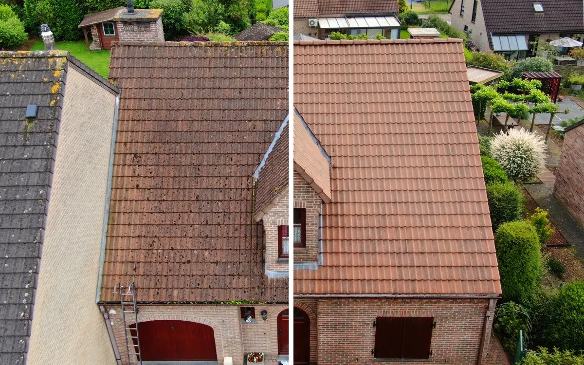 Dakreiniging voor en na resultaat